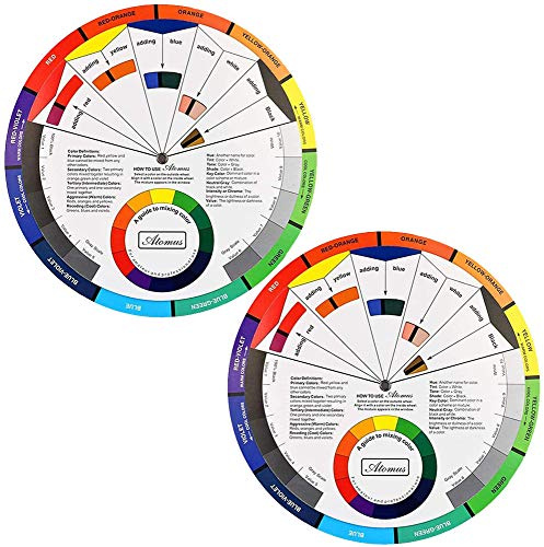 Namvo 2 delar kreativa färghjul, färgblandning lärande guide konstklass undervisningsverktyg för smink blandningsbräda diagram färg blandad guide blandade färger 5,5 tum/14 cm