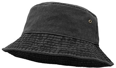 Eimer Hut, Breite Krempe Washed Denim Baumwolle Outdoor Sonnenhut Flat Top Cap zum Angeln Wandern Strandsport Schwarz