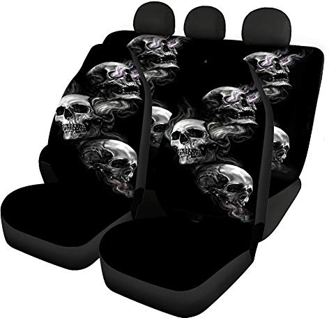 Binienty Smoke Skull Black Design Autositzbezüge 4er Set, Autozubehör schützt Sitze vor Schmutz und Kratzern, universell passend für LKW, Limousine, SUV