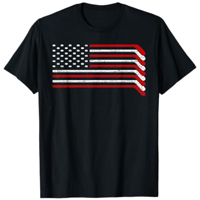 US Flag Hockey Stick Patriotic American Hockey Player Hockey T-Shirt