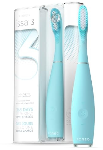 FOREO ISSA 3 Ultrahygienische 4-in-1 elektrische Schallzahnbürste aus Silikon für Zähne, Zahnfleisch, Zungen- & Wangenreiniger. Zahnaufhellung und Zahnreinigung - 6 Monate Zahnbürstenaufsatz.