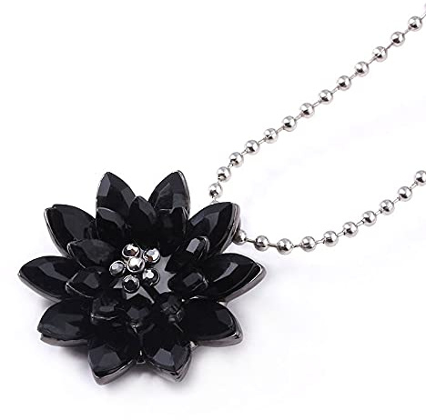 Collar Collares de Dalia Negra Vintage Flor Cristal Aleación de Cobre Colgante Collar con Cadena de Cuentas Joyería