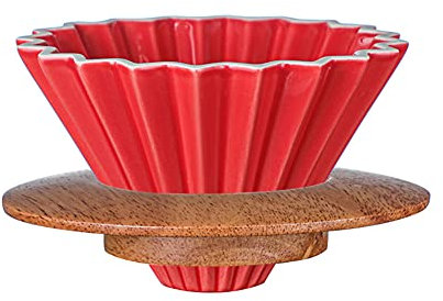 CUTIECLUB Filtre à café en céramique avec base en bois - Pour cafetière à café - Rouge
