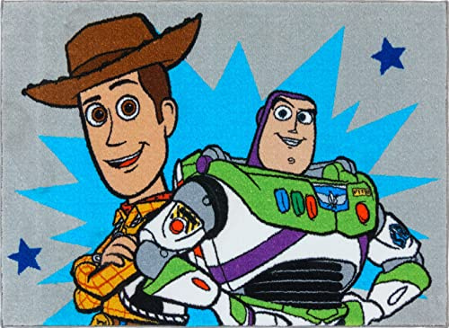 Gertmenian Disney Toy Story Rug Boys Girls Childrens Bedroom Decor Kids Home Play Room Mat Bedding Area Carpet; 40x54 Medium; Woody Buzz Lightyear Gray Blue; 19850