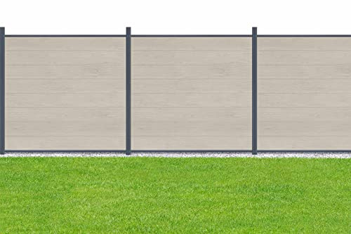 Gartenwelt Riegelsberger WPC Steckzaun Sichtschutz Zaun Gartenzaun Komplettset | 2 Zaunelemente 180x180cm sand + 3 Pfosten anthrazit | zum Einbetonieren