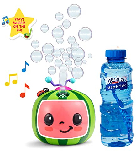CoComelon NO Spill Musical Bubble Machine | Bubble Toy for Baby, Toddlers and Kids | Amazon Toys Exclusive with 20oz of Extra Bubble Solution (Bubble Solution Bottle Colors Will Vary)