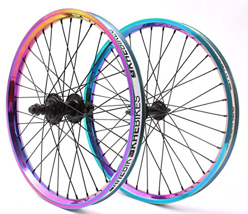 KHE BMX Laufrad Satz Oil Slick Alu Felge MVP 36H 14mm 9T Ritzel und Felgenband