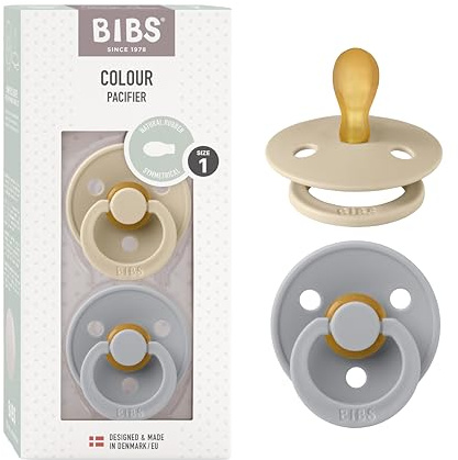 BIBS Colour Symmetrical Schnuller 2er Pack, BPA-frei Dummy-Schnuller, Symmetrischer Nippel. Naturkautschuk/Latex, Hergestellt in Dänemark. 0-6 Monate (2er Pack), Vanilla/Cloud