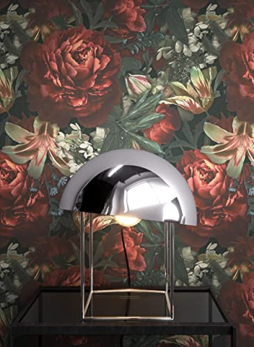 NEWROOM Tapete Rot Vliestapete Blumen - Blumentapete Floral Grün Rosen Blätter Romantisch inkl. Tapezier-Ratgeber | Pfingstrosen und Lilien Allover, Landhausstil, Barock, Romantisch, Blumentapete, Mustertapete, Schlafzimmer, Flur
