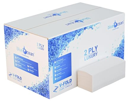 BLUEOCEAN V Fold Paper Towels (2 Ply) | Interfold Luxury White Hand Towel (3300 Sheets) - Strong & Super Absorbent Disposable Hand Towels for Bathrooms, Catering, Cleaning & Hand Drying