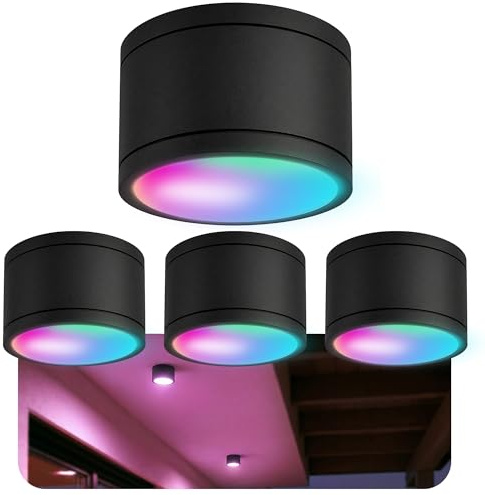 SSC-LUXon CELI-WX Aufbauspot 4 Stück schwarz IP44 Smart GX53 RGBW WLAN | Vier smarte Bad-Aufbauspots schwarz rund IP44 - RGBW GX53, 16 Mio Farben per App & Sprache, WLAN ohne Hub, für Bad & Außen