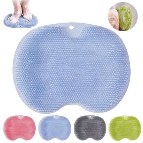 Tapis de Bain en Silicone, Brosse Pieds Douche, Coussin de Massage pour Pieds, Nettoyeur de Dos avec Ventouse, Foot Scrubber, Dos Nettoie, Nettoie, Exfolie, Masse vos Pieds Sans se Pencher(Bleu)