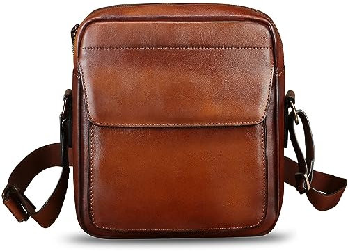 IVTG Umhängetasche aus echtem Leder für Herren, Umhängetasche, Umhängetasche, Umhängetasche, Tagesrucksack, Arbeit, Business, Geldbörse, Braun