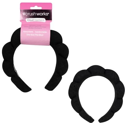 Brushworks Black Cloud Beauty Headband – Ultra-Soft, Puffy Terry Cloth Headband for Skincare, Makeup & Face Washing, Comfortable, Non-Slip Design for Women, Girls