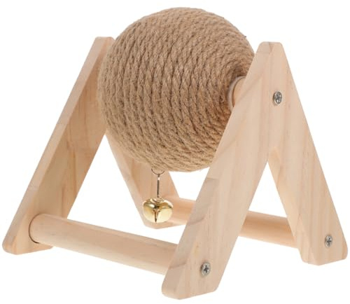 Aboofan Cat Scratcher Toy with Sisal Ball Cats Scratching Rope Ball Interactive Rotatable Wood Pet Scratcher Toys Durable for Indoor to Grind Claws Pet Furniture Supplies