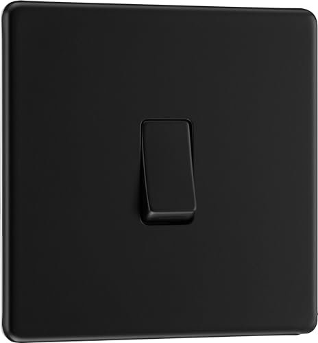 BG Electrical Single Wall Light Switch, 2 Way, Screwless Front Plate, Slim Profile, Premium Flatplate, Matt Black, 20A, 16AX, FFB12