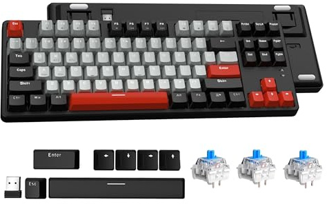 ATTACK SHARK AK871 Hot-Swap Mechanische Tastatur, QWERTY, 87 Tasten Kompakte Drahtlose Gaming-Tastatur, Dual-Modus BT/2,4G, Magnetische Abdeckung, für Mac/Windows/Android - Schwarz Mit Blau Schalter