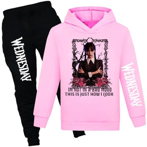Suyaluoi amerikansk TV-serie barn huvtröjor långärmad pullover huva & byxa 2 st jogging kostym pojkar flickor toppar tröjor, ROSA, 12-13 år