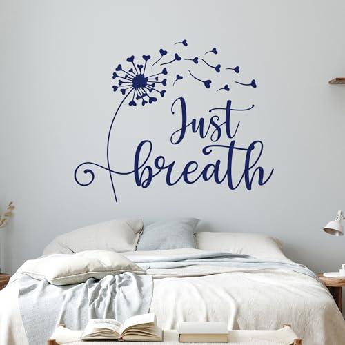 GRAZDesign Pusteblume Wandtattoo just breathe Herzen Blumen Wandaufkleber für Kinderzimmer Mädchen Wohnzimmer Löwenzahn Pflanzen - 37x30cm / dunkelgrau