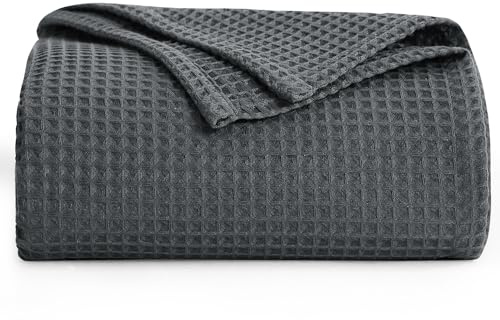 Aisbo Waffle Throw Charcoal Grey Blanket - Summer Lightweight Throws Blanket for Bed, Sofa Couch Double Size 150x200cm, Thin Breathable Woven Throw Soft Blanket for Hot Sleeper