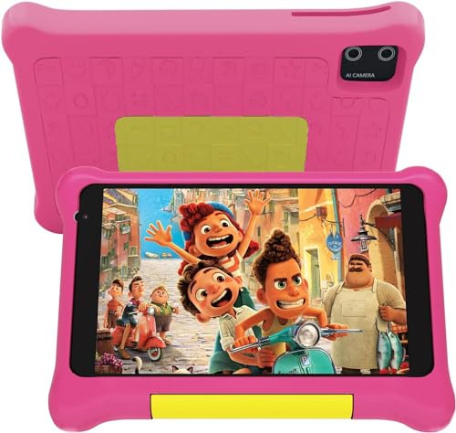 HotLight Tablet Bambini 7 Pollici Kids Tablets con Controllo Parentale, Android 13 Tab, Quad-core Processore Doppia Fotocamera, Wifi Bluetooth, Tablet per Bambini con Custodia(Rosa)