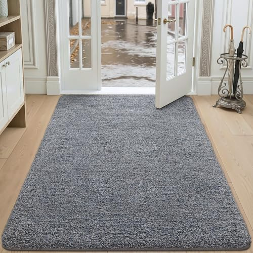 DEXI Smutsfångare Dörrmatta, Halkfria Barriärmattor för Inomhus, Superabsorberande Entrématta Maskintvättbar mjuk Golvmatta Matta, Grå-blå, 120 x 180 cm