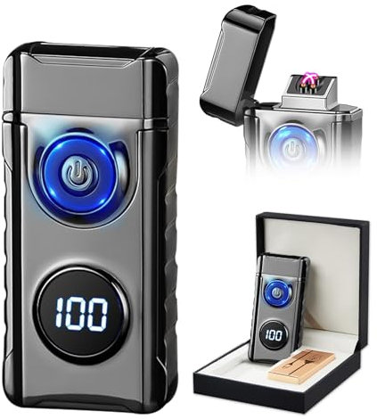 SKRFIRE Accendino elettrico ricaricabile al plasma per candele ad arco di tipo C, accendino elettronico antivento, portatile, in metallo, con display LED per campeggio, escursionismo, barbecue (nero)