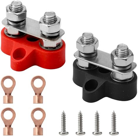 TNSLAND 2 Pezzi M8 Morsettiera di Distribuzione, Morsettiera Distribuzione Bus Bar 12v-48v per Auto, Camion, Camper e Barche, Nero Rosso