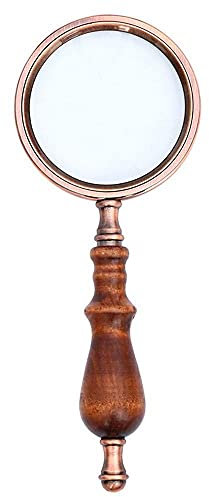 Handlupe mit metallischem Holzgriff, Vintage-Lese-High-End-Lupe aus optischem Glas, Lupe aus Bronze, 10-fache Vergrößerung charitable