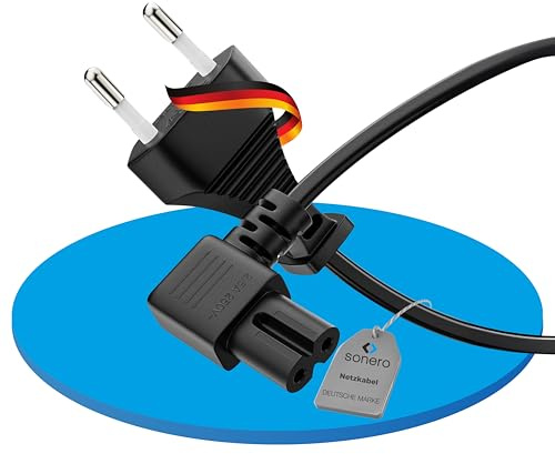 Sonero strömkabel 2-stifts strömkabel 2,00 m, Eurokontakt typ C till IEC-uttag C7 Europlug 8, 90° vinkelkabel för TV, PS5, PS4, PS3, svart