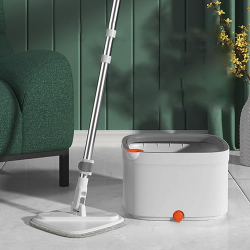 TT-YEC Juego De Fregona Y Cubo Divididos, Fregona Giratoria Y Cubo con 6 Cabezales De Fregona Giratoria, Fregona De Microfibra Húmeda Y Seca, Cabezal De Fregona Giratorio De 360°