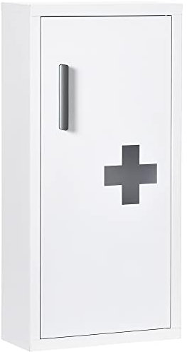 kleankin Armadietto Medicinali a 3 Ripiani con Porta Magnetica, Mobiletto Medicine in Acciaio, 30x12x60 cm, Bianco