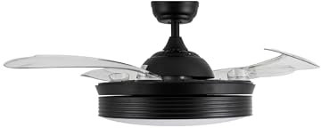 Zephir, Ventilatore da Soffitto Pale a Scomparsa, 4 Pale in ABS, Ventilatore 6 Velocità, Diametro 107cm, luce LED, 4000 Lumen, Potenza 30W, Timer 4 ore, Nero
