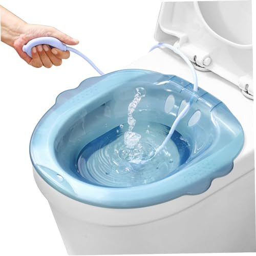 Sitzbad, tragbar, über der Toilette, tragbares Bidet mit Spülung, Anti-Überlauf, Bidet-Aufsatz mit großer Kapazität für Hämorrhoiden, private Pflege, blaues Reise-Bidet, tragbares Bidet