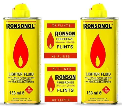 Lighter Fluid + 18 Premium Flints | Compatible with Zippo Refillable Lighters | Fast Ignition, Clean Burning Fuel | Universal 133ml | 2 Pack | Ideal for Camping, BBQ, Outdoor Use