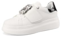 QUEEN HELENA Gymnastikskor med rem strass sneakers dam X31-9, Vit, 38 EU