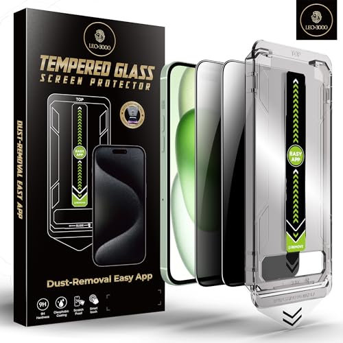 2-Pack | 9H Privacy Tempered Glass for iPhone 15 Screen Protector (6.1-inch) | 25° Anti-Spy | Edge-to-Edge Protection | One-Touch Install with Auto Dust-Elimination Kits & Precision Tool for glass
