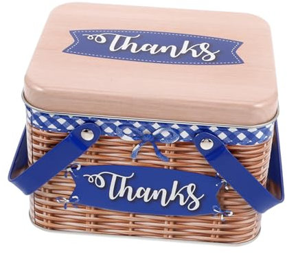 COLLBATH Imitation Rattan Metal Cookie Tin with Handle Simple to Close Rectangle Biscuit and Candy Storage Box Lightweight Iron for Party Decorations