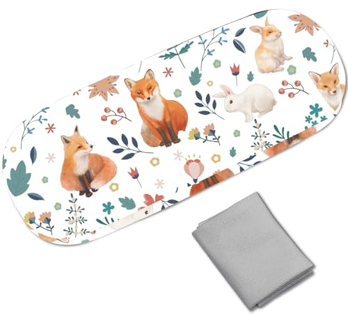 CREATCABIN Brillenetuis Aus Leder Hartschale Brillenetui Sonnenbrillenetui Tragbar Reise Brillenaufbewahrungstasche Clamshell Schutzhülle Reinigungstuch Für Damen Herren Fuchs Kaninchen 16.2x6.4x3.9cm