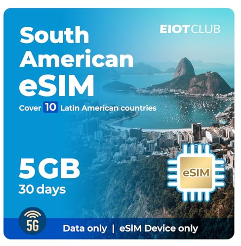 EIOTCLUB eSIM para viajes (South America | 5GB 30days)