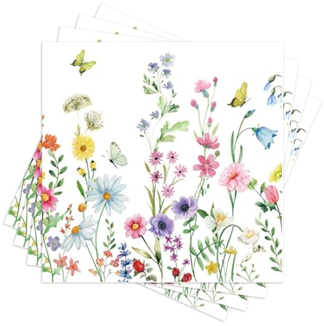 40 Stück Servietten Blumen Frühling, Servietten Sommer Blumenwiese Schmetterling Servietten Blumenmuster für Frühling Geburtstage Partys Hochzeiten Feiern