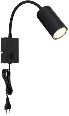 GLOBO Wandleuchte Innen Wandlampe mit Schalter und Kabel Wohnzimmer Steckdosenlampe Schlafzimmer Schwarz 57911WB
