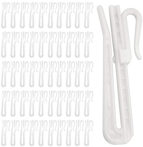 50 Pcs Lifting Adjustable Curtain Hooks Plastic Pinch Pleat Curtain Hooks, Drapery Hooks Ratchet System Curtain Track Gliders Caravan Curtains Hooks Pins for Shower, Door, Window (70mm)