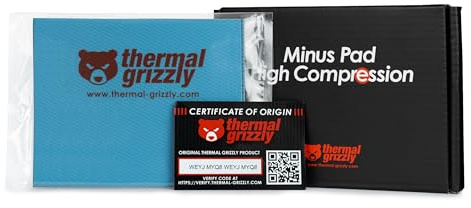 Thermal Grizzly Minus Pad High Compression - 120x100x1.0mm 2-Pack Thermal Interface Pad, Electrically Non-Conductive, High Thermal Conductivity & High Compressibility for SSDs, GPUs & Electronics