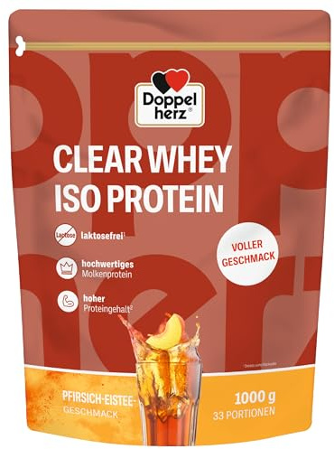 Doppelherz CLEAR WHEY ISO PROTEIN – Erfrischendes Molkenproteinisolat mit Pfirsich-Eistee Geschmack 1000g