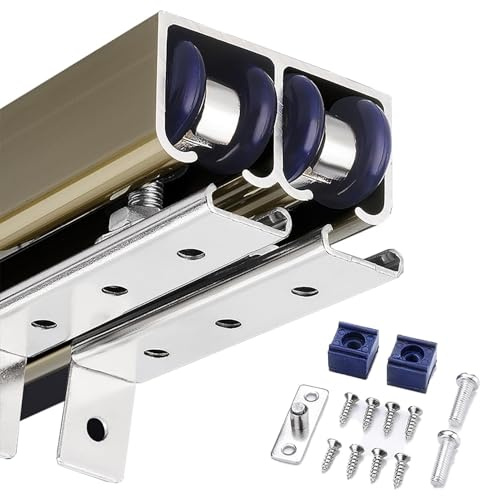Sliding Door Track Sliding Door Track Kit for Bypass Doors, Barn Door Hardware Track with Screws + Pulley Set, Pocket Door Frame Kit, Hardware System for Sliding Doors(Champagne,3.4m/11.2ft)