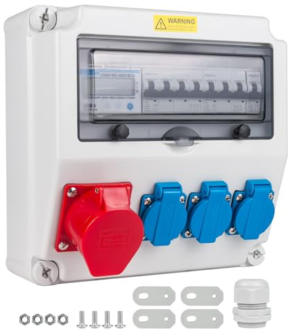 WSPIHO - Distributeur de courant pour la construction avec compteur de courant, 3 phases, 40 A, 230 V, avec prise CEE 16 A, distributeur de courant pour chantiers, industrie, jardins (40 A 4P LS+40 A