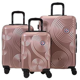 Set de 3 Valises Rigides GPS avec 8 Roues et Cadenas Intégré - Or Rose | Set de 3 Valises Rigides GPS en ABS 60 % Recyclé, 8 Roues Pivotantes, Trolley Aluminium, Cadenas Intégré