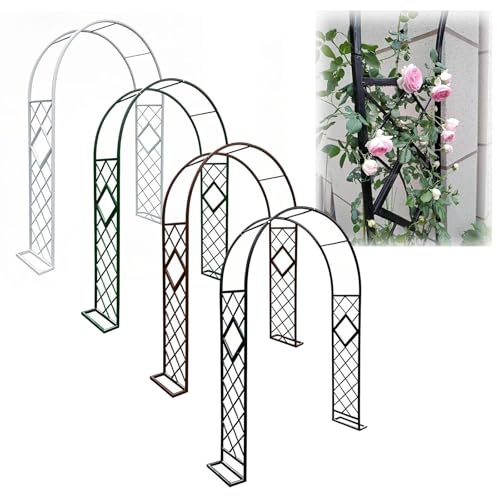 Arco per rose in acciaio resistente per piante rampicanti, traliccio da giardino con base arco da esterno per viti ed edera, durevole, 140-340 cm, decorazione da giardino bianca
