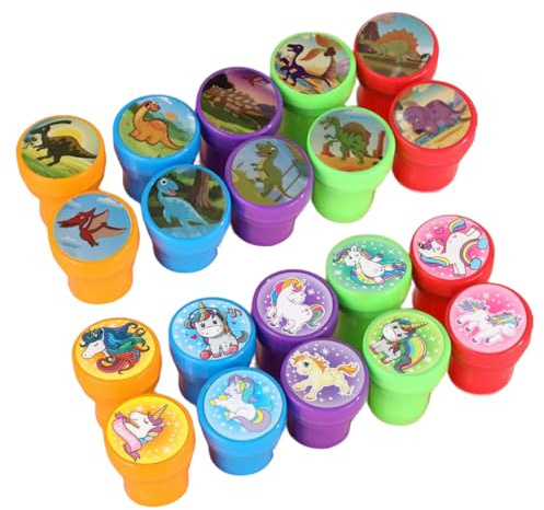 ZORVYN Sellos Autoentintables (20 piezas), Infantiles Plástico con Diseños de Animales Multicolores, Cumpleaños, Regalitos de Fiesta, Invitados Niños, Bolsas de Regalo, Premios Escolares